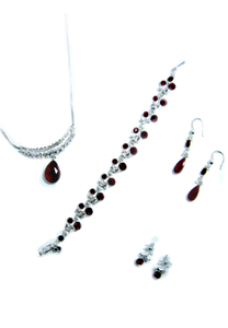 Ruby glass necklace, bracelet & earrings