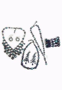 Peacock pearl necklace, bracelet & earrings