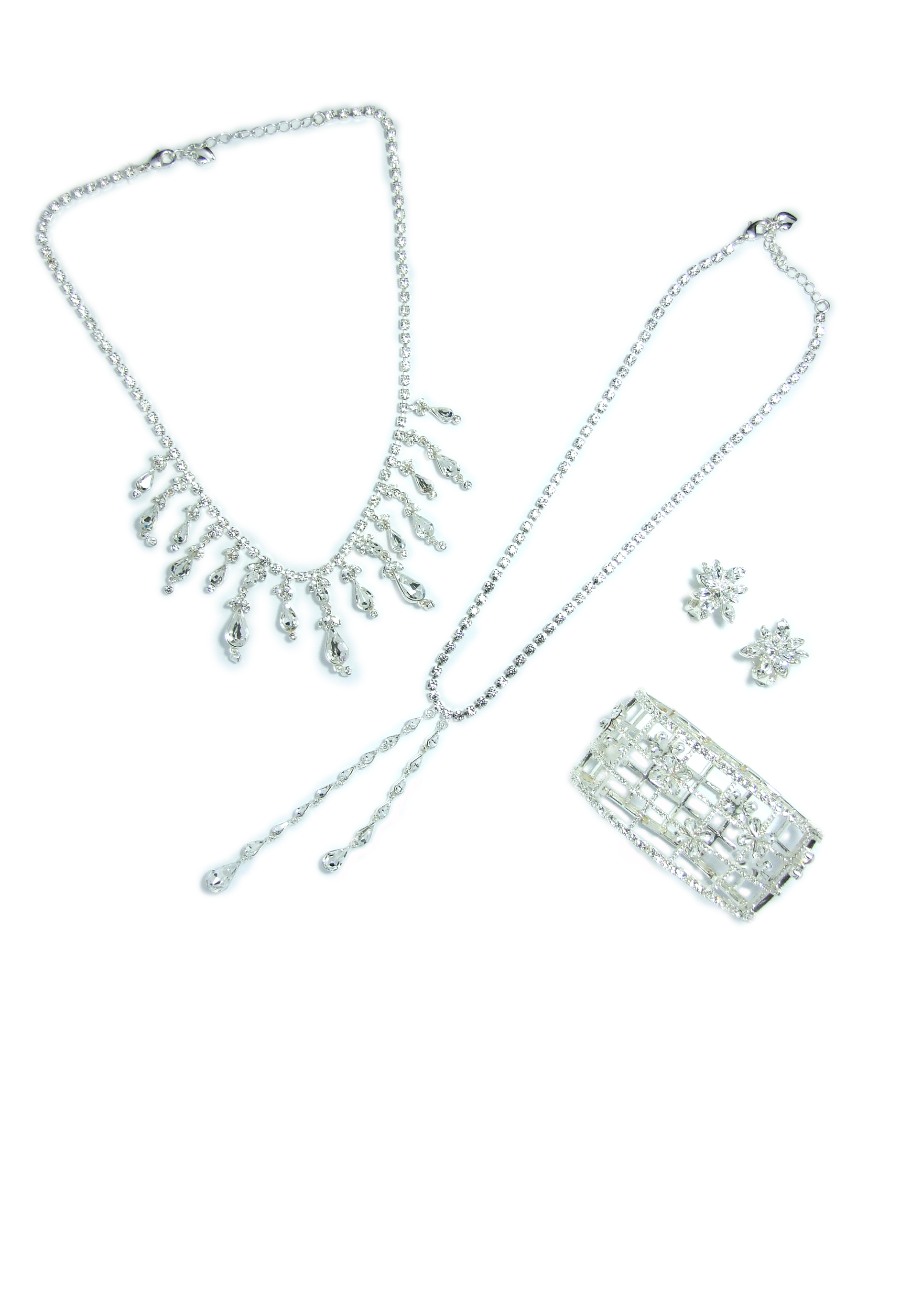 Rhinestone chain necklace, bracelet & earrings